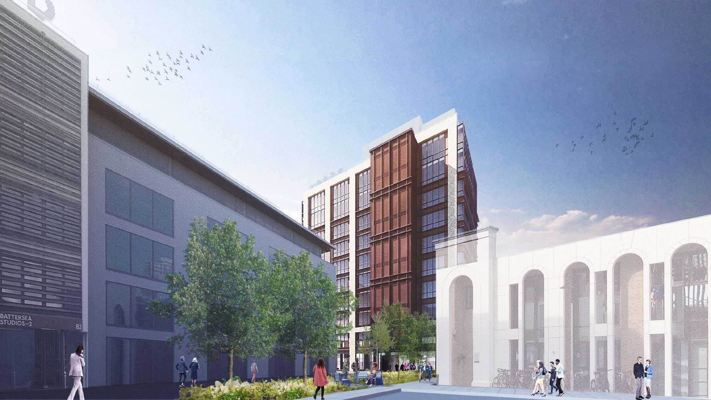 Image of Battersea Studios 3, alongside the existing buildings